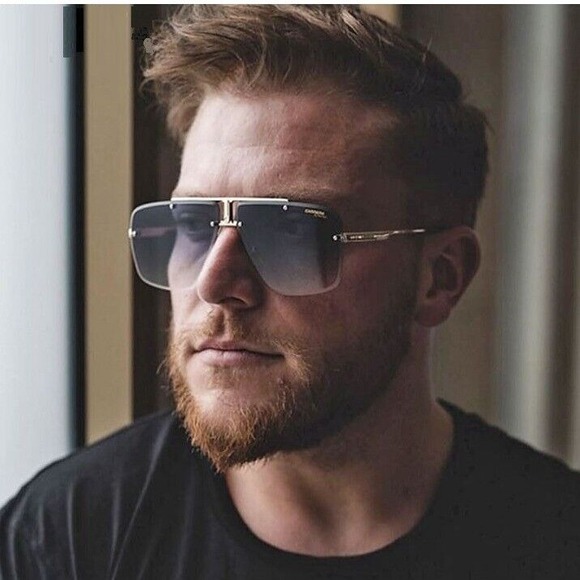 Sunglasses Men's Gold Frame Rimless Square Gradient Black Lens Street Wear Trend - Picture 1 of 5